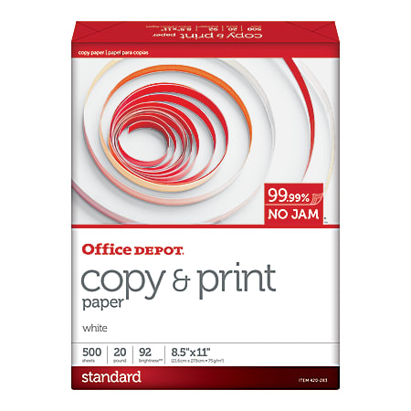 Office Depot® Brand Multi-Use Printer & Copier Paper, Letter Size (8 1/2 x  11), Ream Of 500 Sheets, 20 Lb, White, 851201RM